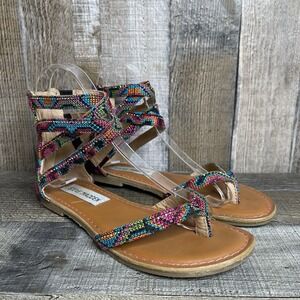 Kids Steve Madden Multicolor Textile Aztec Strappy Zip Thong Sandals Size 2 Y